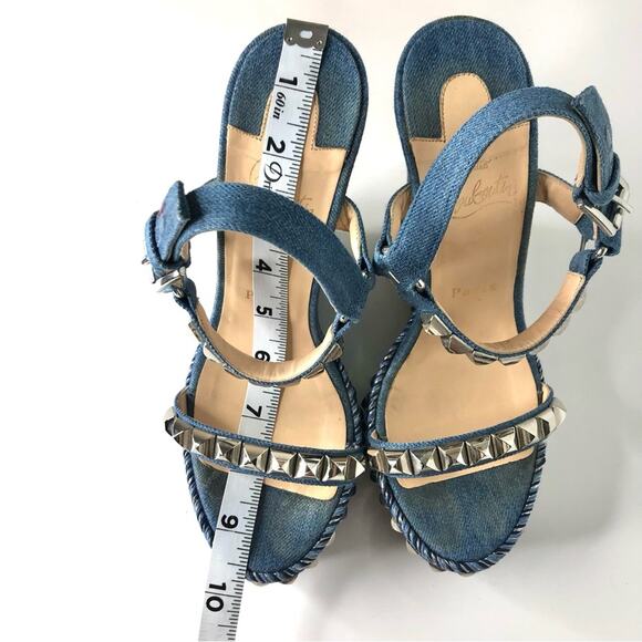 Christian Louboutin Cataclou 140 Jeans Silvers Studded Wedge Platform Sandals 37 - Picture 13 of 13